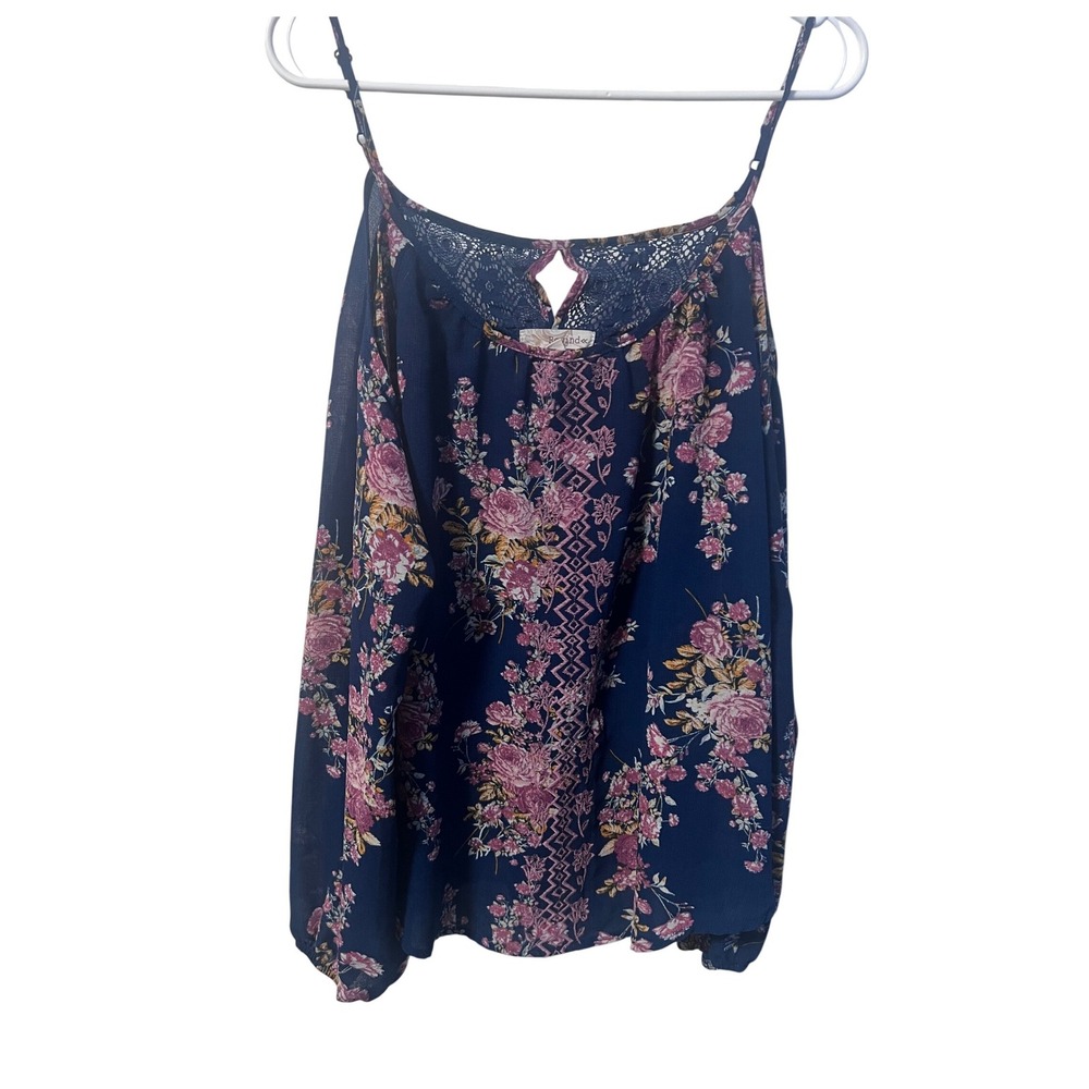 Rewind Floral Cold Shoulder Top Womens XL Navy Blue‎ Exc Boho